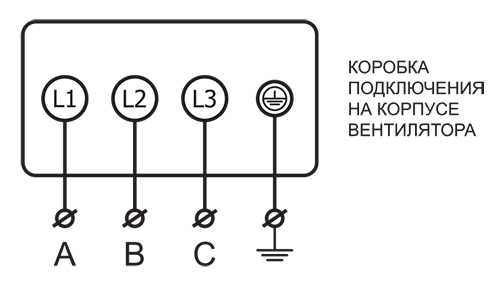 Схема подключения прямоугольного канального вентилятора ВРС-К-LT в сеть 380В